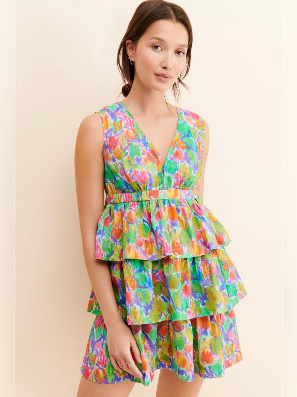 Anthropologie Hope for flowers Tracy Reese Multicolor Floral Tiered Mini Dress